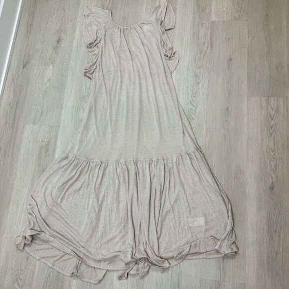 Free People FP Beach Ruffle Sleeve Maxi Dress Womens Small Beige NEW - Picture 1 of 4